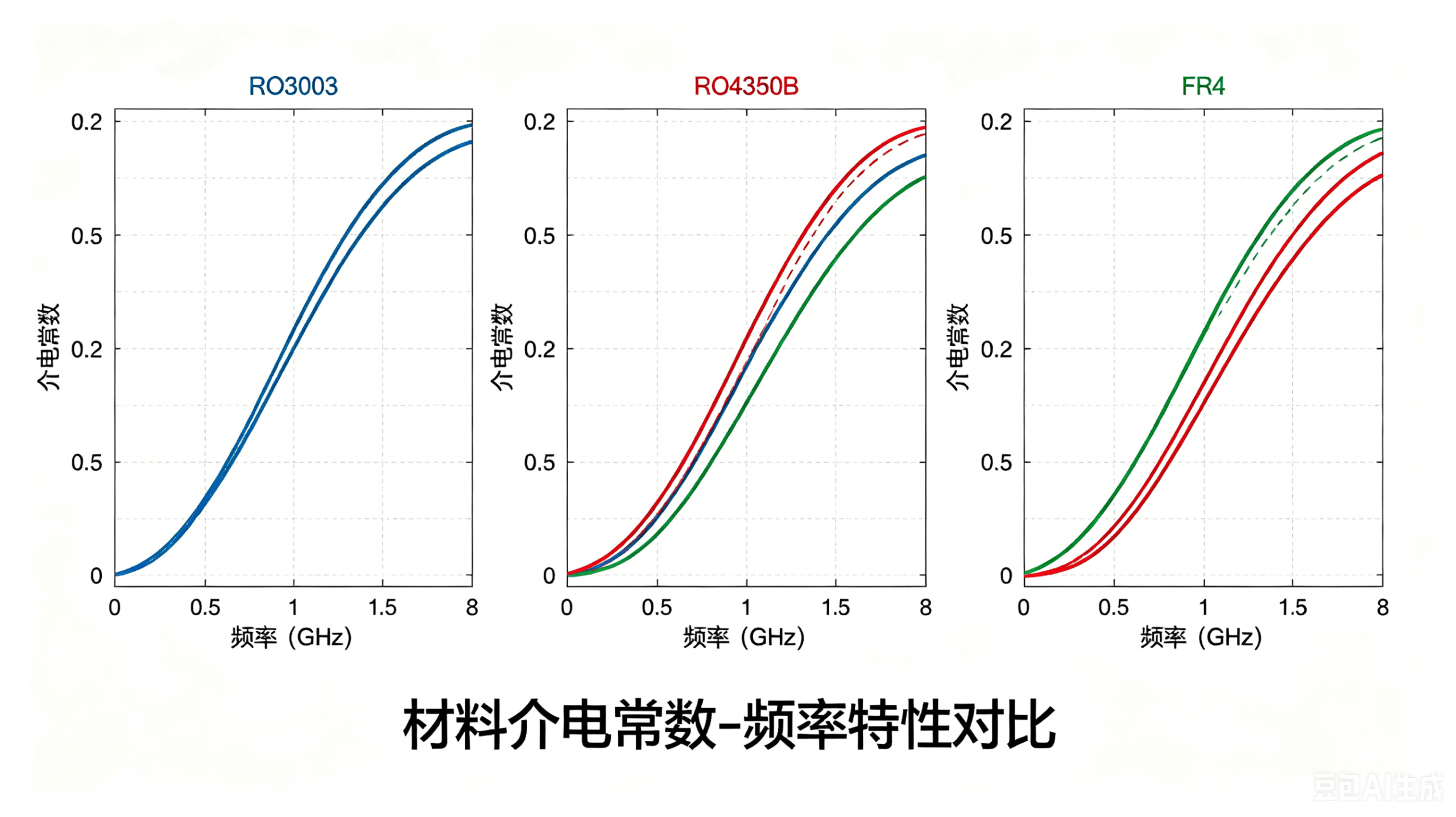 Comparison of Rogers PCB materials RO4350B, RO4003C, RO3003, and RT5880, highlighting dielectric constant, loss tangent, RF performance, and high-frequency PCB manufacturing capabilities.